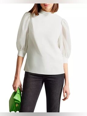 Ted Baker Micaeli Organza Volume Sleeve Blouse Top Size 2